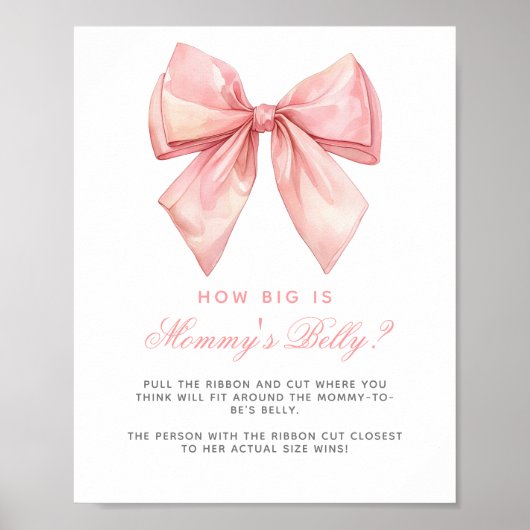 Pink Bow Hoe groot is mama's buik Baby shower spel Poster (Voorkant)