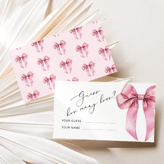 Pink Bow Hoeveel bogen Baby shower spel Informatiekaartje