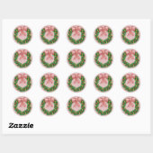 Pink Bow Holiday Wreath Ronde Sticker (Vel)