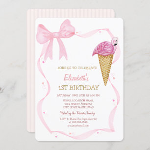 Pink Bow Ice Cream Gestreepte Verjaardag Kaart