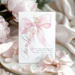 Pink Bow Is een meisje Floral pastel Baby shower Kaart