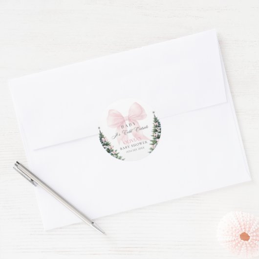 Pink Bow It's Cold Outside Baby Shower Sticker (Enveloppe)