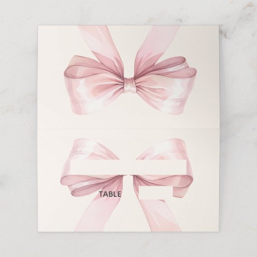 Pink Bow Ivory Place Cards | Elegant Folded (Buitenkant ongevouwen)