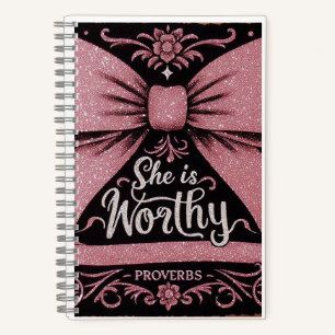 Pink Bow Journal Spreuken, ze is waardig Notitieboek
