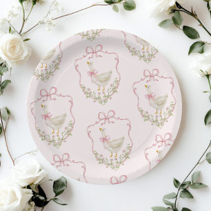 Pink Bow Little Goose bloemenkam baby shower Papieren Bordje