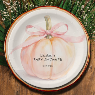 Pink Bow Little Pumpkin Baby shower Papieren Bordje
