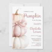 Pink Bow Little Pumpkin Girl Baby shower QR-code Kaart (Voorkant)