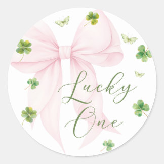Pink Bow Lucky One 1st Birthday Sticker