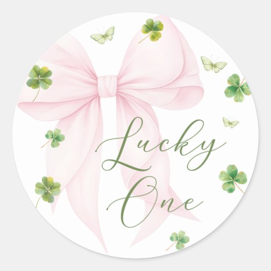 Pink Bow Lucky One 1st Birthday Sticker (Devant)