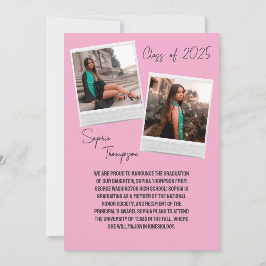 Pink Bow Matchbox Photo Afstuderen aangekondigd Kaart (Achterkant)
