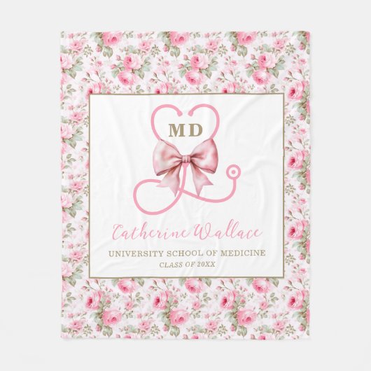 Pink Bow Med School Afstuderen Fleece Deken (Voorkant)