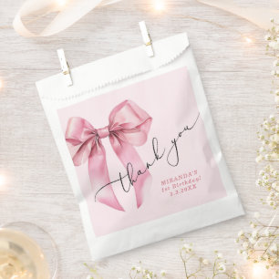 Pink Bow meisjesverjaardag Dank u Bedankzakje