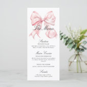 Pink Bow Menu Elegant Coquette Pink Bow Menu Card (Staand voorkant)