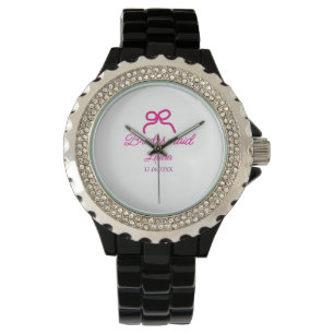 PINK BOW minimaladd naam bruidsmeisje cadeau jaar Horloge