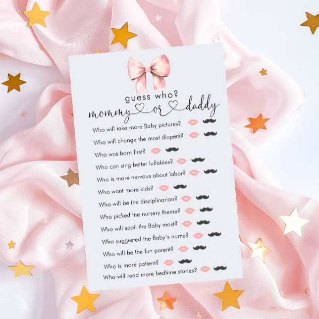 Pink Bow Minimalistisch Baby shower "Guess Who" sp (Creator heeft geüpload)