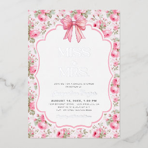 Pink Bow Miss to Mrs Vrijgezellenfeest Real Silver Folie Uitnodiging