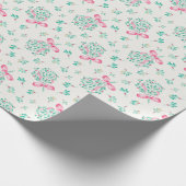 Pink Bow Mistletoe Baby shower Wrapping Paper Cadeaupapier (Hoek)