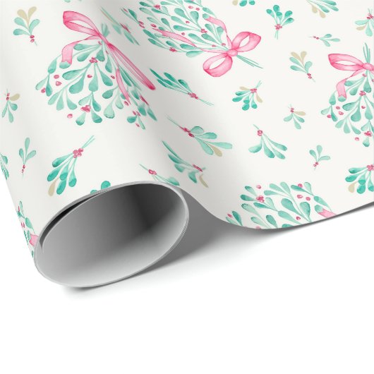 Pink Bow Mistletoe Baby shower Wrapping Paper Cadeaupapier (Rol Hoek)