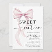 Pink Bow Modern Elegant Simple Classy Sweet 16 Kaart (Voorkant)