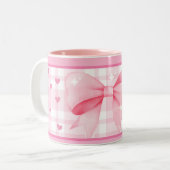 Pink Bow Mug- Cute Aesthetic Coffee Cup Tweekleurige Koffiemok (Voorkant links)