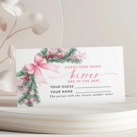 Pink Bow Noël Combien de baisers Carte de jeu