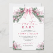Pink Bow Noël Père Noël Baby shower Invitation (Devant)