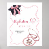 Pink Bow Nurse Afstuderen Hydration Station Sign Poster (Voorkant)