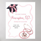 Pink Bow Nurse Afstuderen voorschrijfteken Poster (Voorkant)
