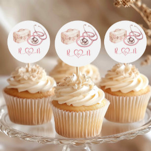 Pink Bow Nurse Hospital Afstuderen Cupcake Topper Ronde Sticker