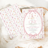 Pink Bow One Silly Goose Floral 1st Birthday Kaart