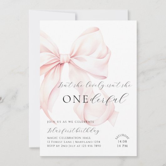 Pink Bow Onederday Invitation d'anniversaire (Devant)