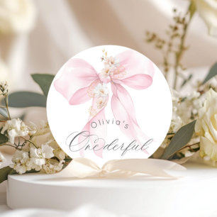 Pink Bow Onederful meisje 1e verjaardag Ronde Sticker