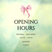 Pink Bow Opening Hours Small Business Raamsticker (Vel 3)