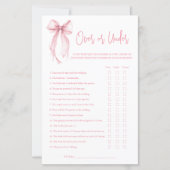 Pink Bow Over Or Under Bridal Shower Game (Voorkant)