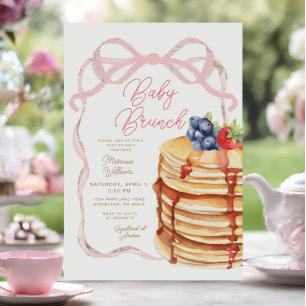 Pink Bow Pannenkoeken Baby shower Brunch Uitnodigi Kaart