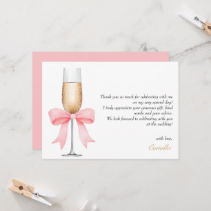 Pink Bow Parels & Prosecco Vrijgezellenfeest Dank Kaart
