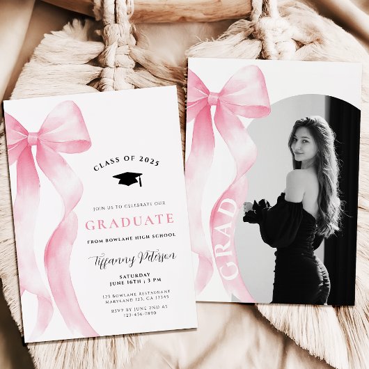 Pink Bow Photo 2025 Graduation Invitation