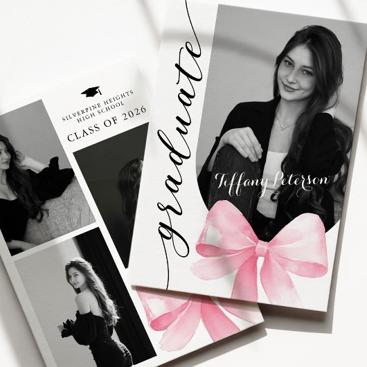 Pink Bow Photo 2026 Graduation Invitation