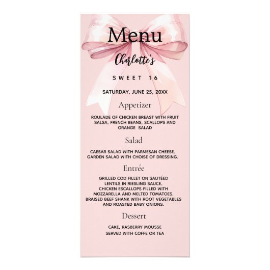 Pink bow photo fun faits carte menu (Devant)