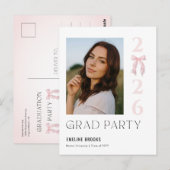Pink Bow Photo Grad Party Graduation Invitation (Devant / Derrière)