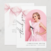 Pink Bow Photo Graduation Arch Carte de remercieme (Devant / Derrière)