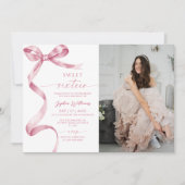 Pink Bow Photo Sweet 16 Anniversaire Invitation (Devant)