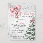 Pink Bow Pine Tree Balls its cold outside Kaart (Voorkant / Achterkant)