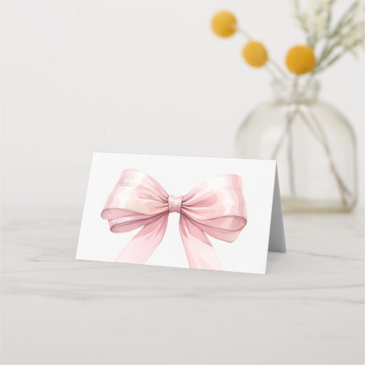 Pink Bow Place Cards Elegant Folded (Achterkant)