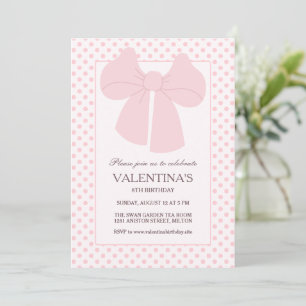 Pink bow pois filles invitation anniversaire