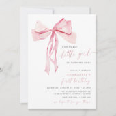 Pink Bow premier anniversaire Invitation fille Coq (Devant)