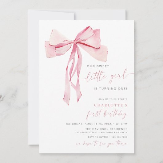Pink Bow premier anniversaire Invitation fille Coq (Devant)
