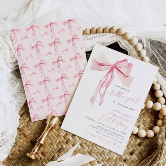 Pink Bow premier anniversaire Invitation fille Coq