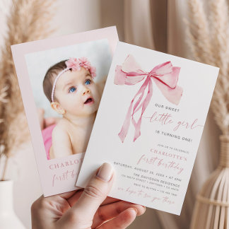 Pink Bow Première Invitation Anniversaire Photo Co