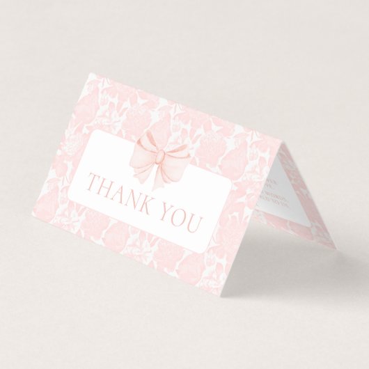 Pink bow preppy bébé fille douche merci cartes (Front)